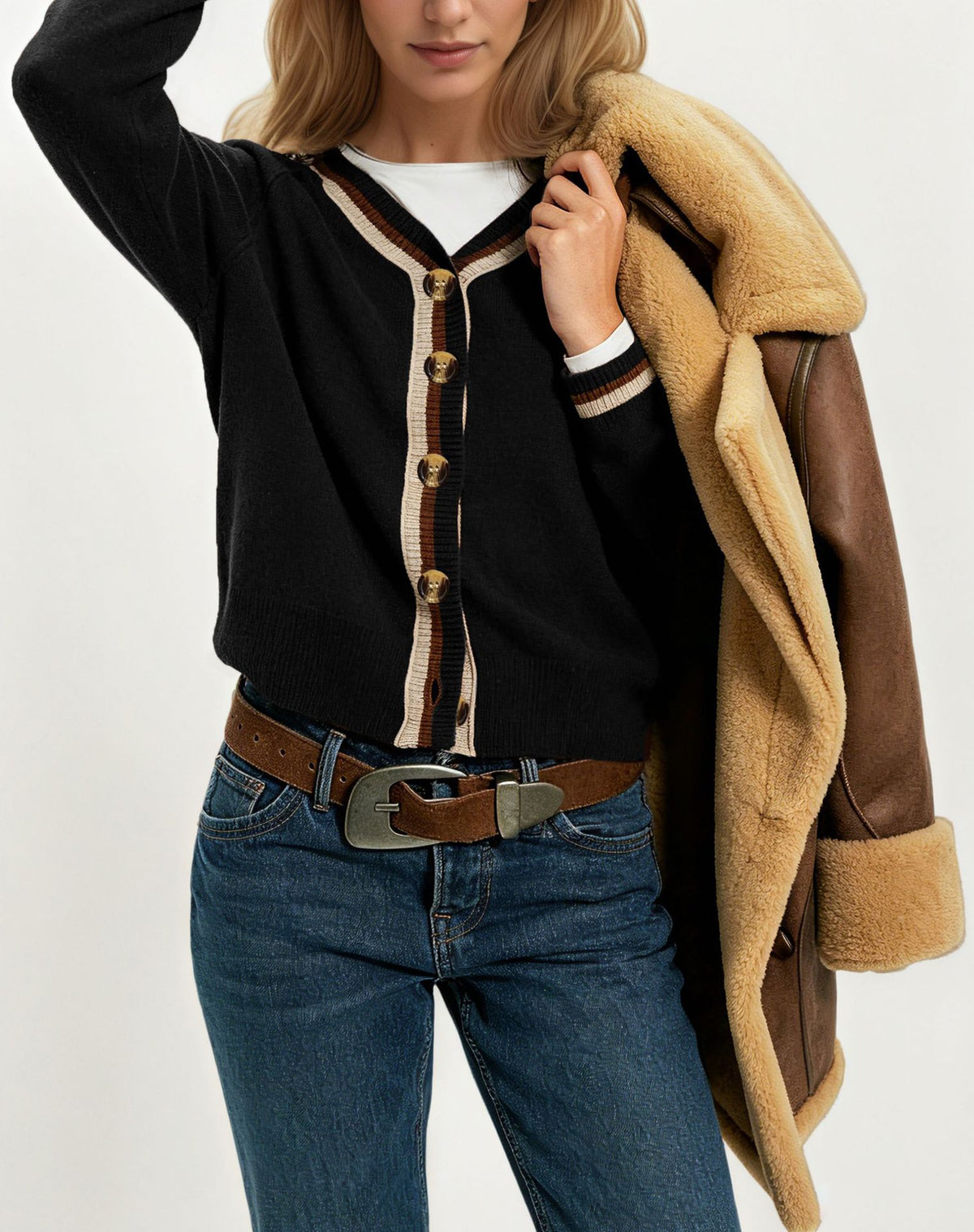 V-neck cardigan long sleeved sweater