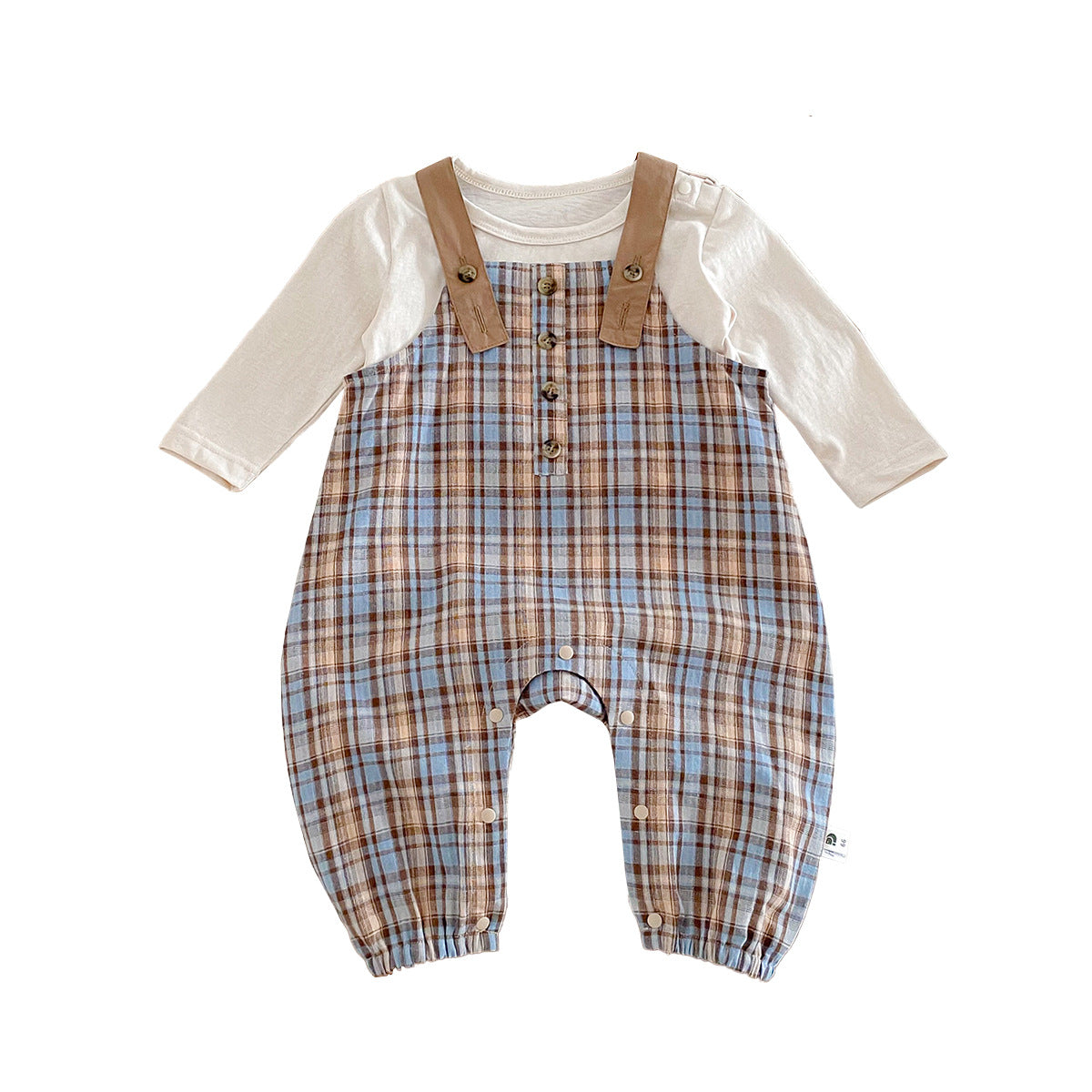 Plaid Overalls Onesie Two-Piece Set