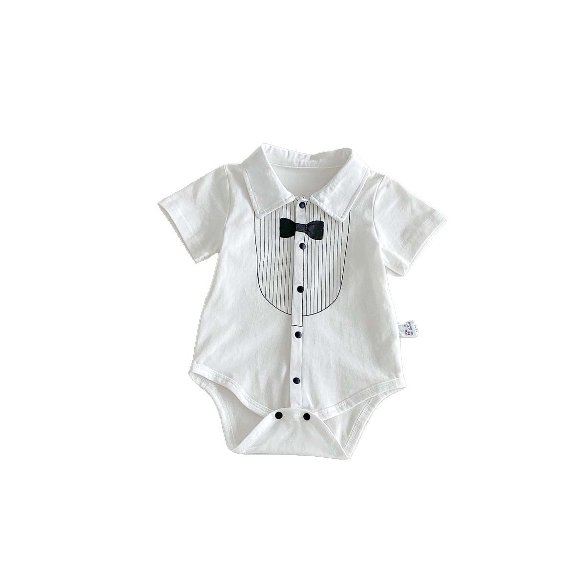 Polo Neck Short Sleeve Bodysuit Bow Tie Printed Romper