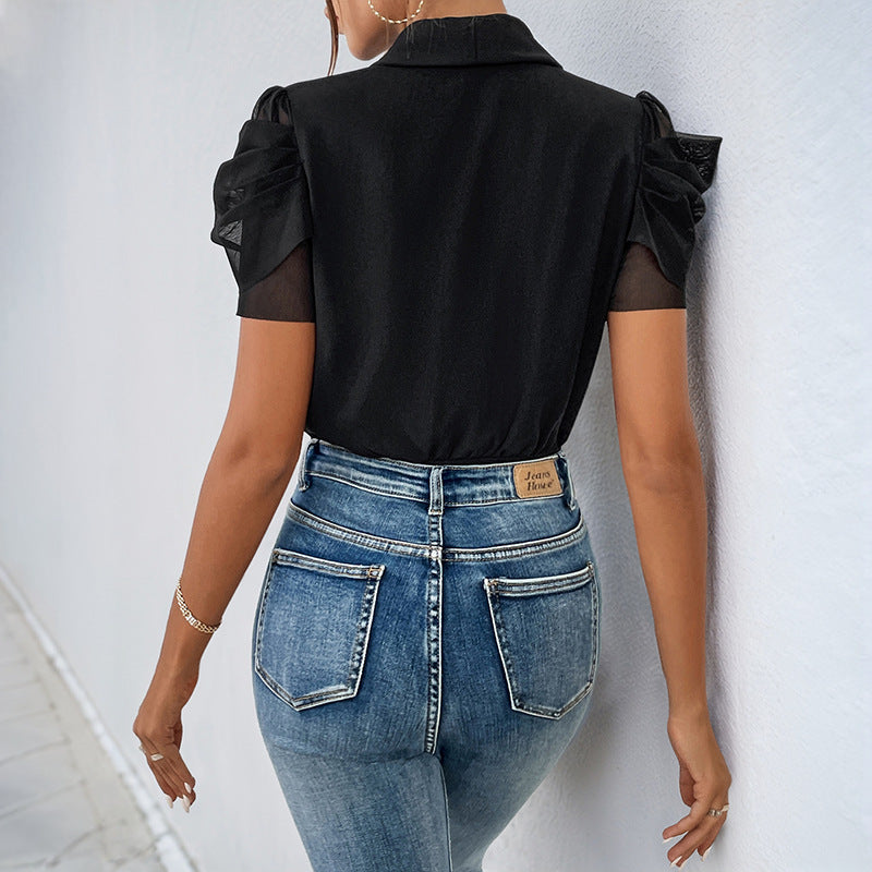 Surplice Puff Sleeve Bodysuit