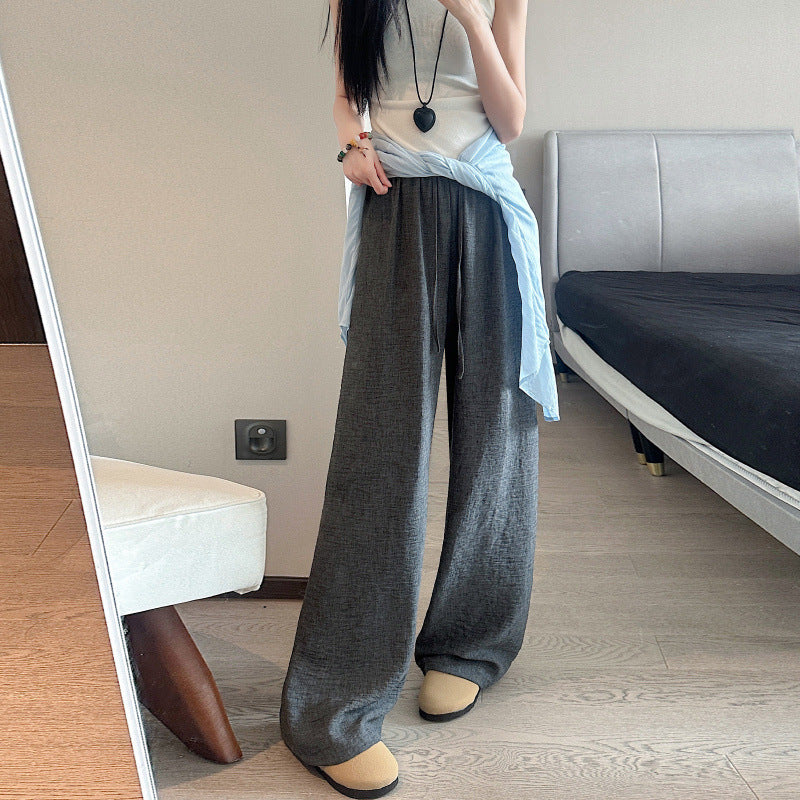 Casual Linen Wide-Leg Pants for Women High-Waisted Loose Straight Cotton Linen Summer Trousers