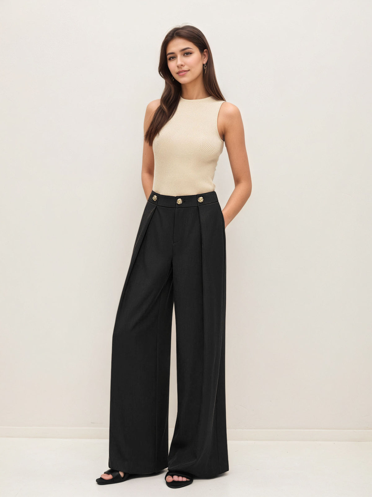 High waisted straight leg zipper trousers