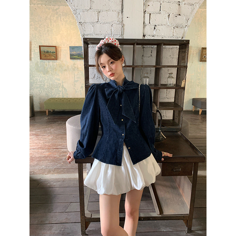 Bow tie denim shirt