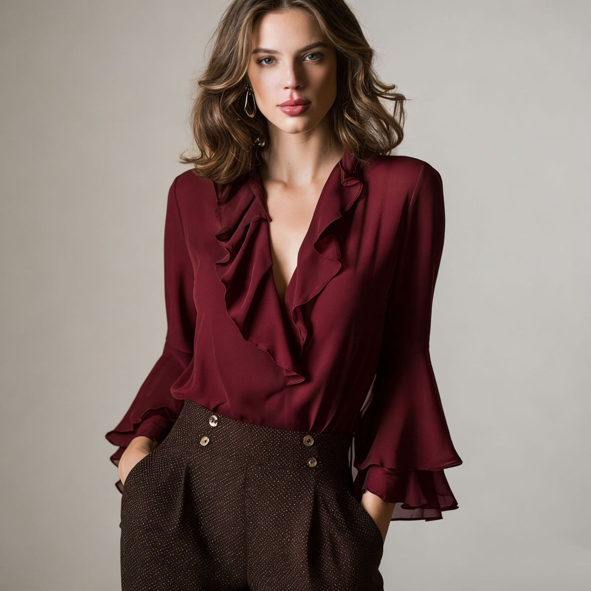 Ruffle blouse v-neck