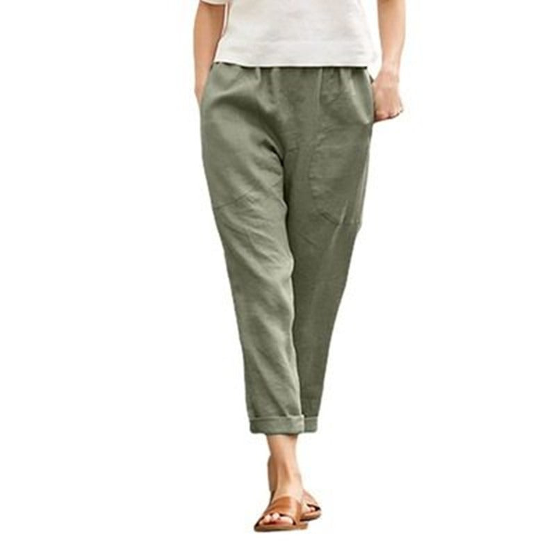 Linen cotton blend cropped pants