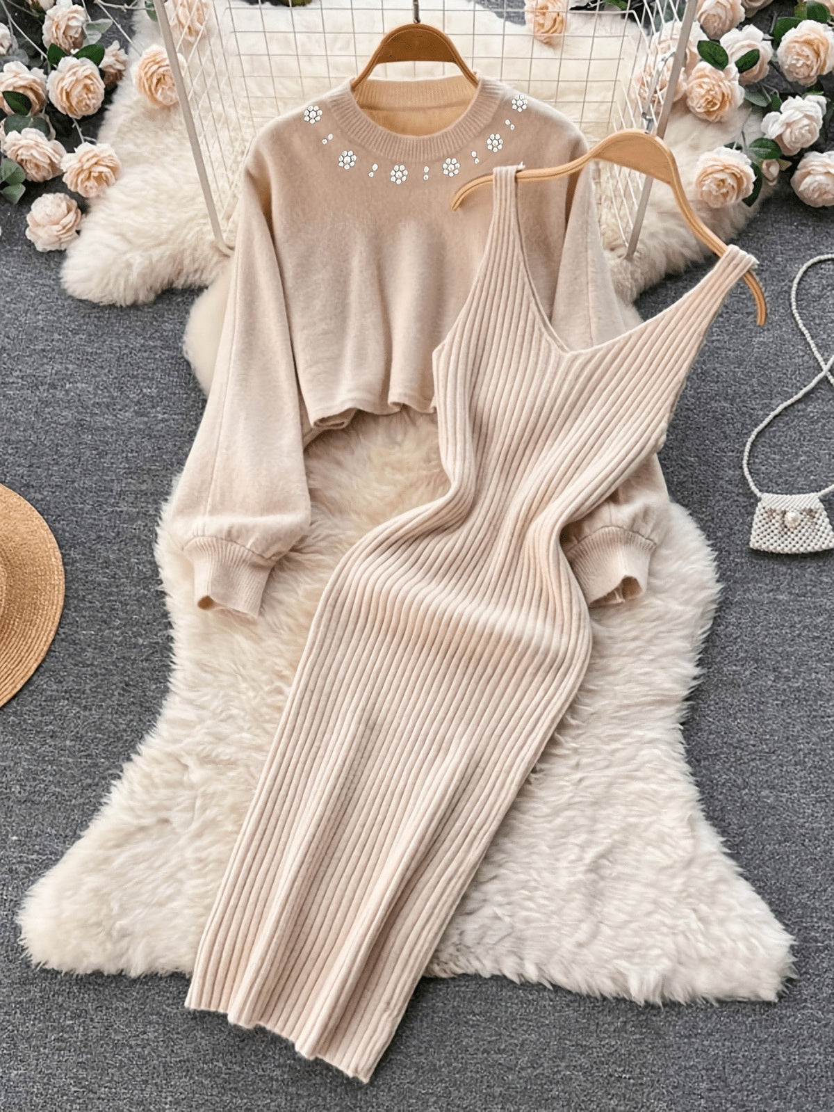 Two-Piece Knit Dress & Cropped Sweater Set