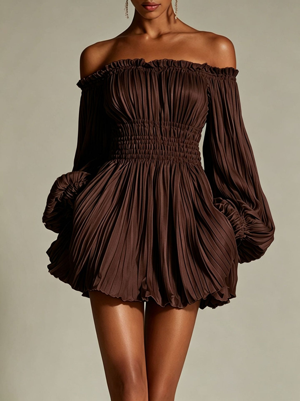 One-shoulder pleated dress