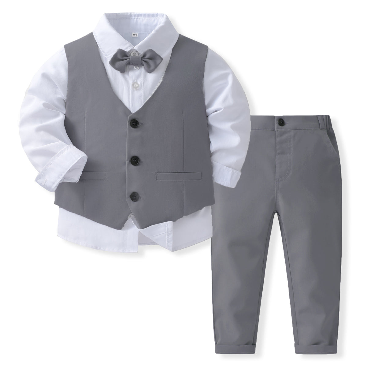 Formal Three-Piece Suit Set With Lapel Flower Vest