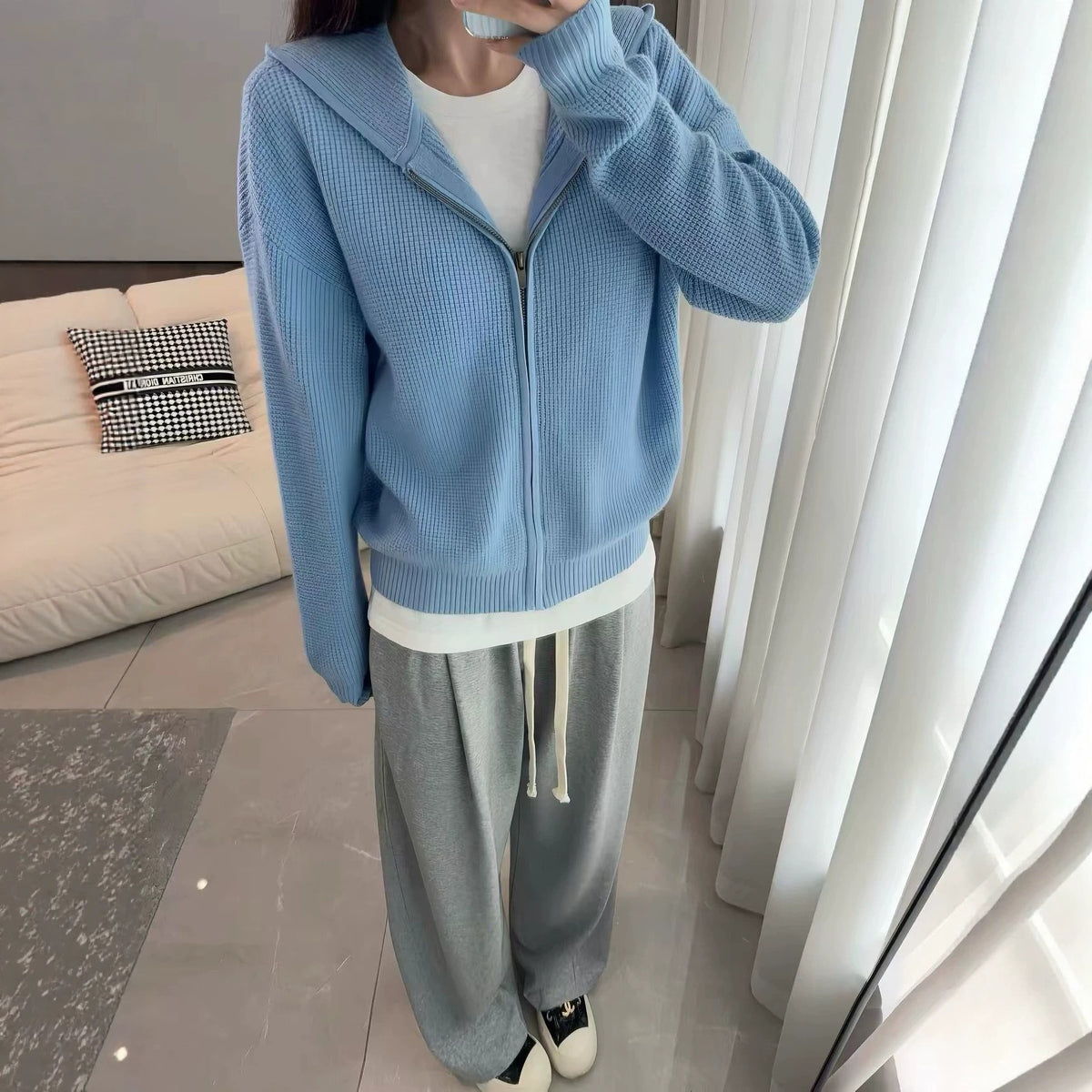Knit cardigan sweater hoodie