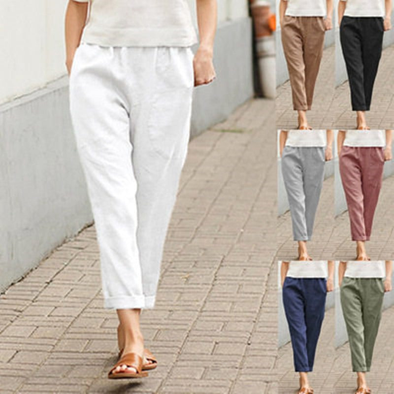 Linen cotton blend cropped pants