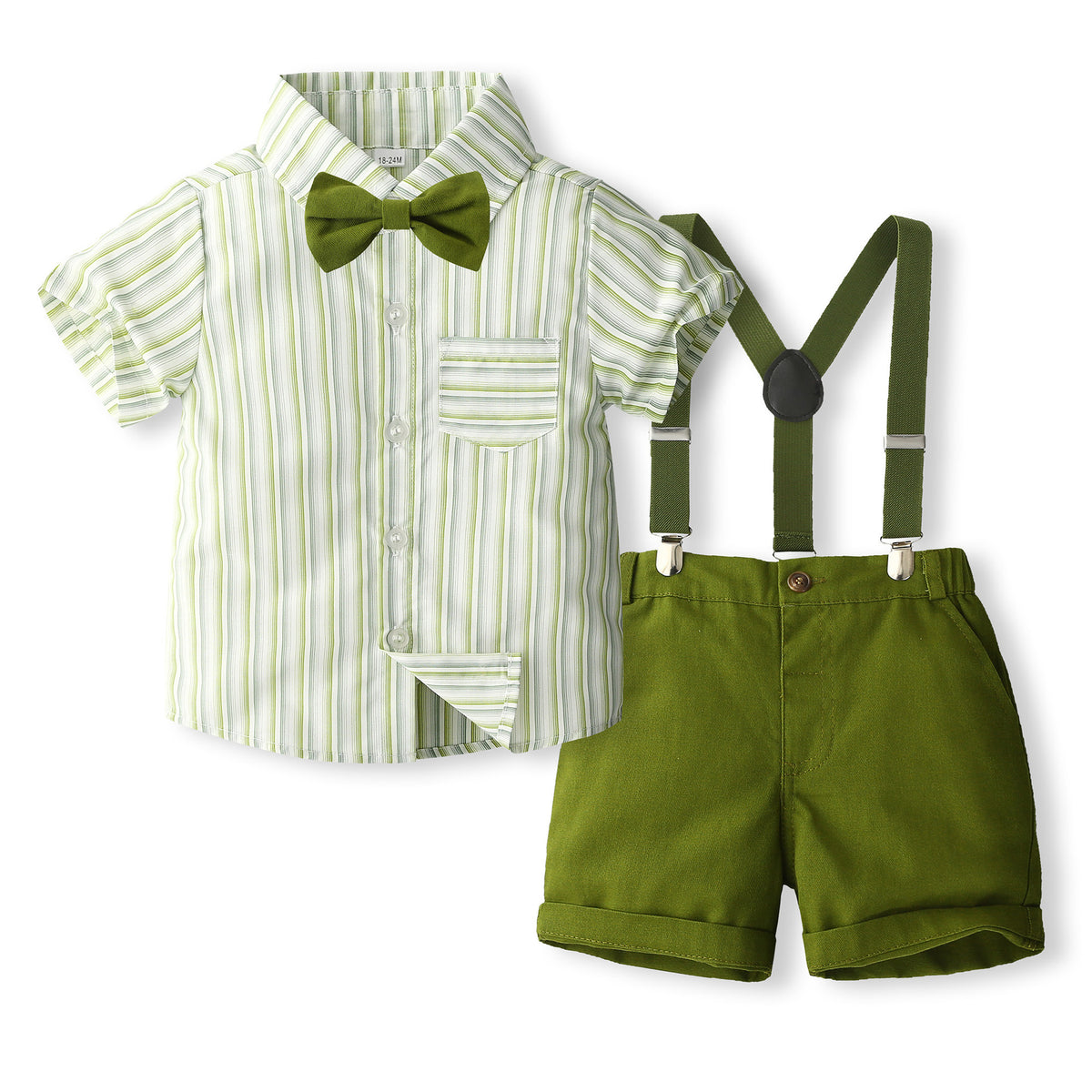 Casual Stripe Shirt and Overalls Set
