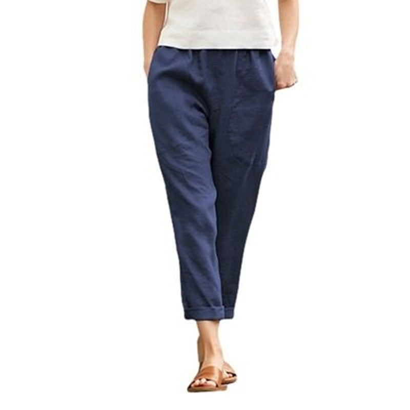 Linen cotton blend cropped pants