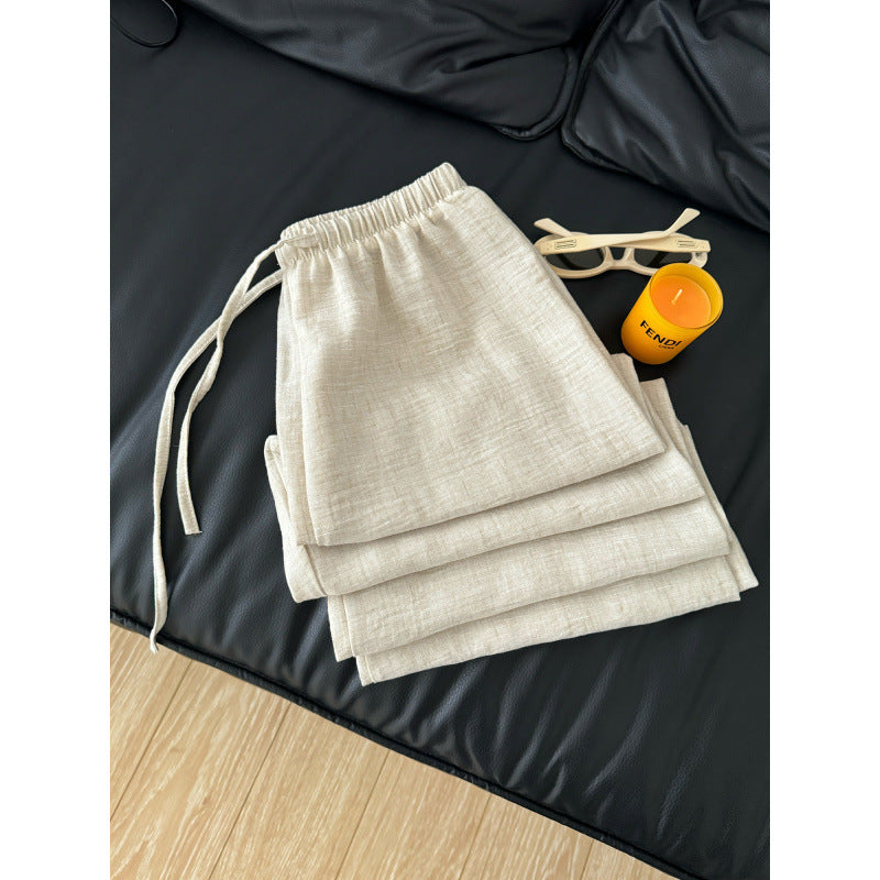 Casual Linen Wide-Leg Pants for Women High-Waisted Loose Straight Cotton Linen Summer Trousers