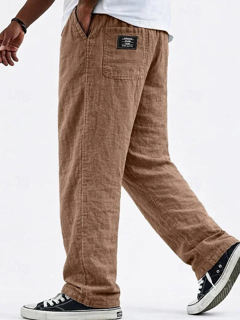 Cotton-Linen Straight Leg Wide Pants