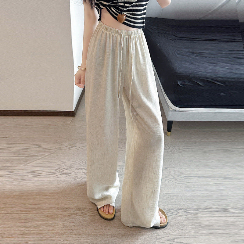 Casual Linen Wide-Leg Pants for Women High-Waisted Loose Straight Cotton Linen Summer Trousers