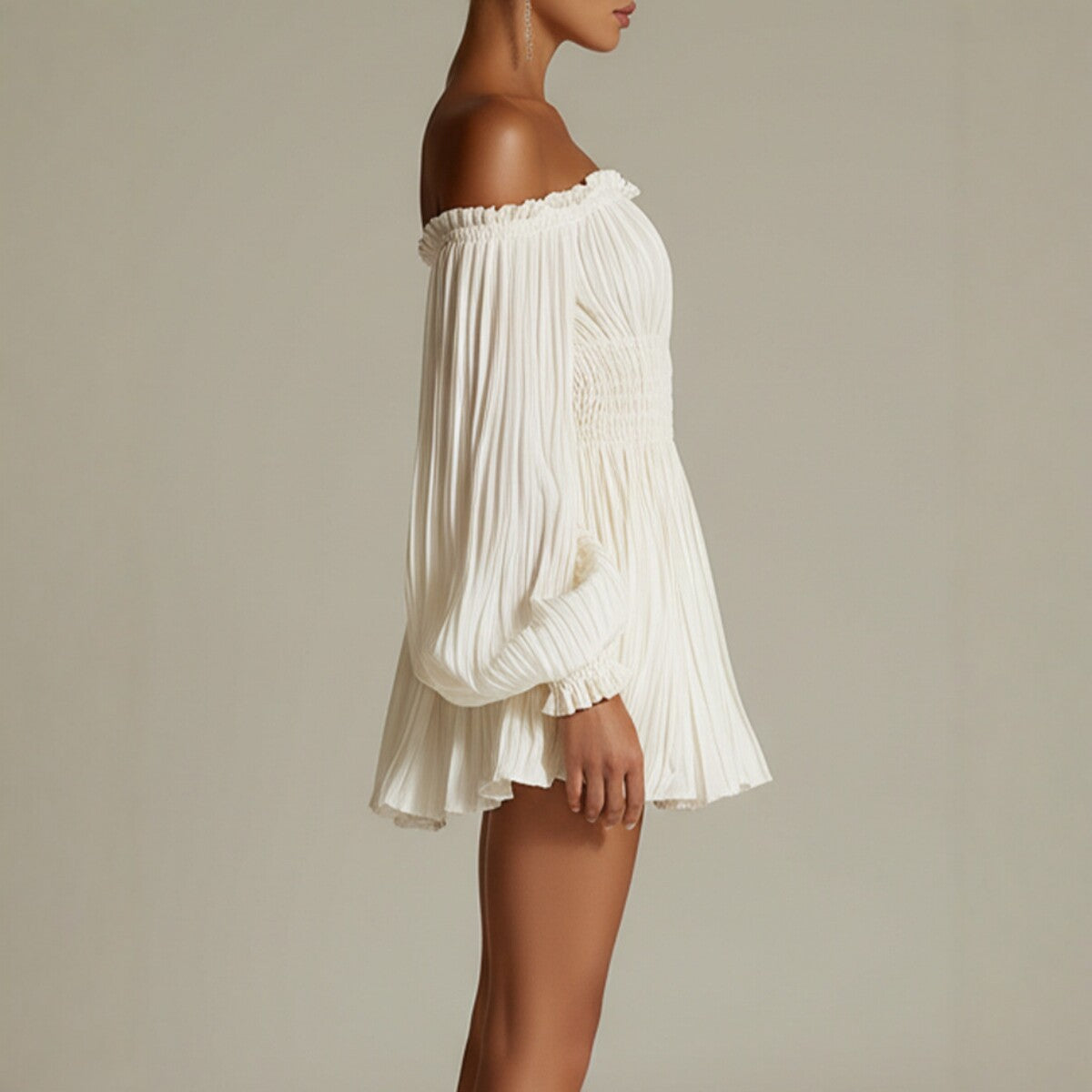 One-shoulder pleated dress