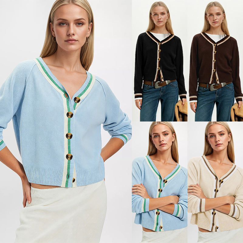 V-neck cardigan long sleeved sweater