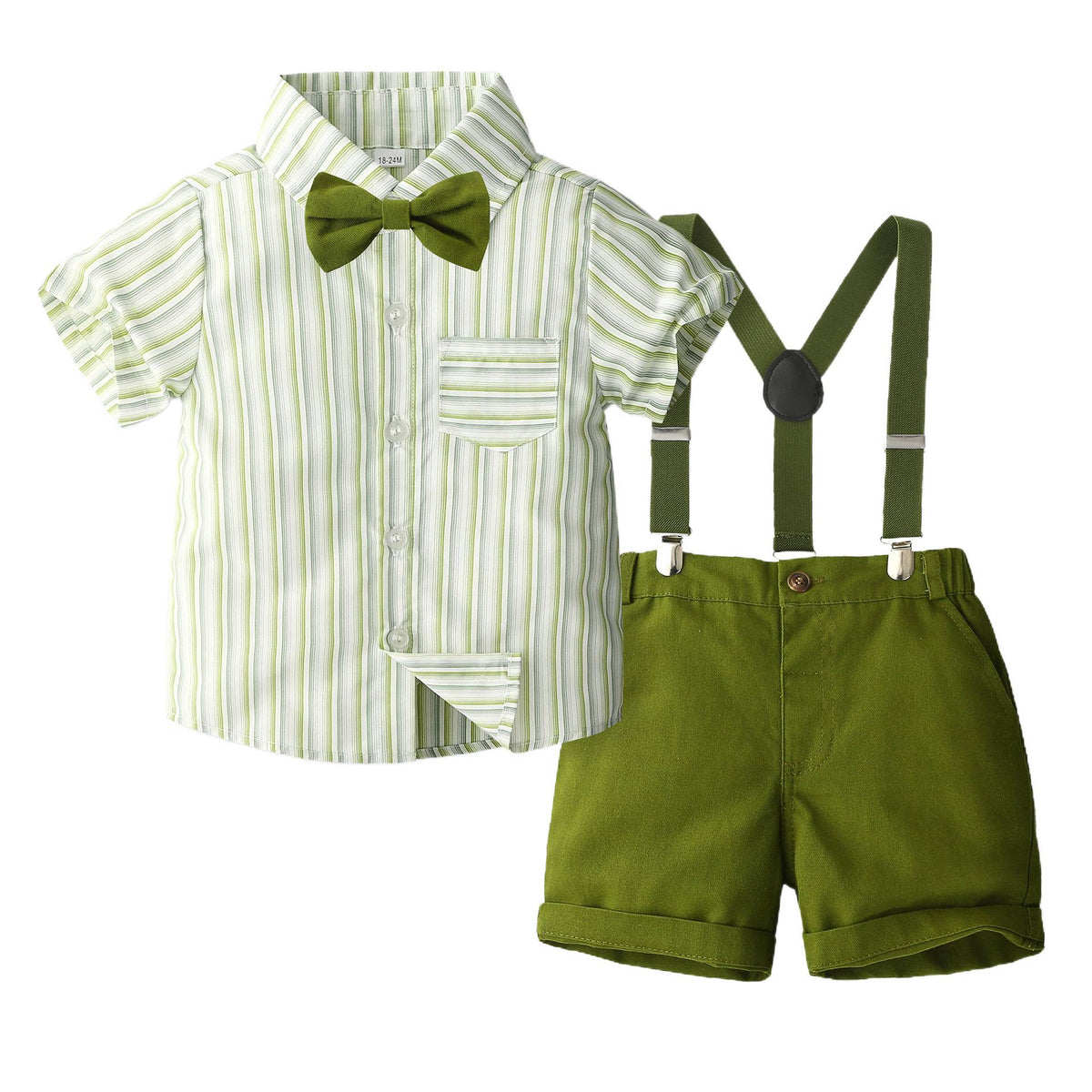 Casual Stripe Shirt and Overalls Set