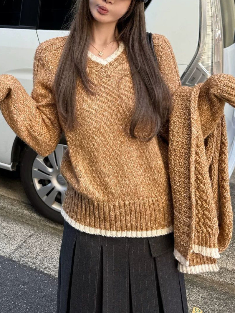 V-Neck Sweater and Scarf Set