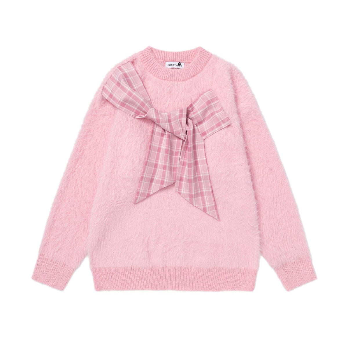 Checkered scarf round neck sweater