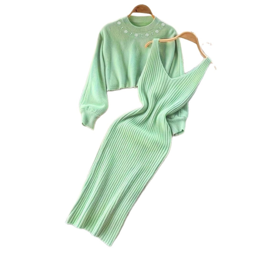 Two-Piece Knit Dress & Cropped Sweater Set