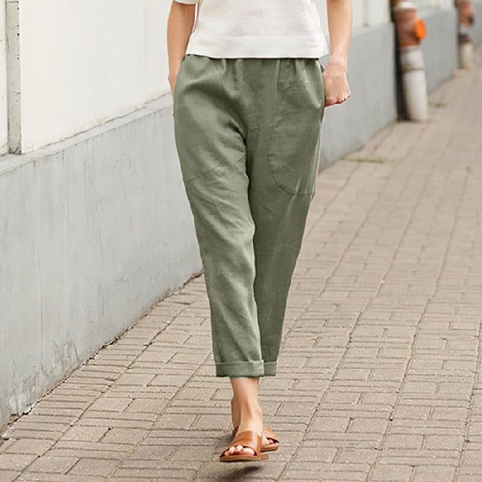 Linen cotton blend cropped pants
