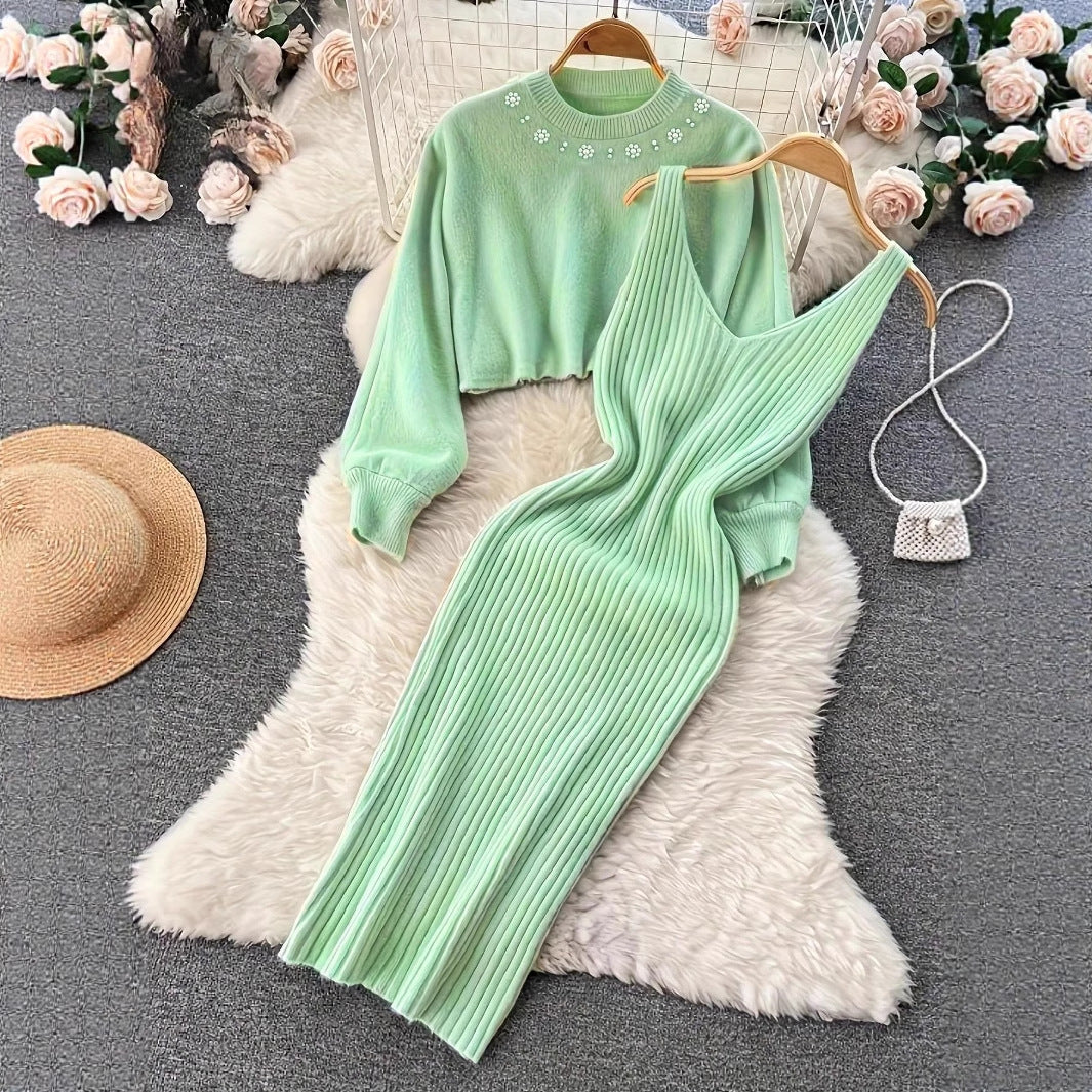Two-Piece Knit Dress & Cropped Sweater Set