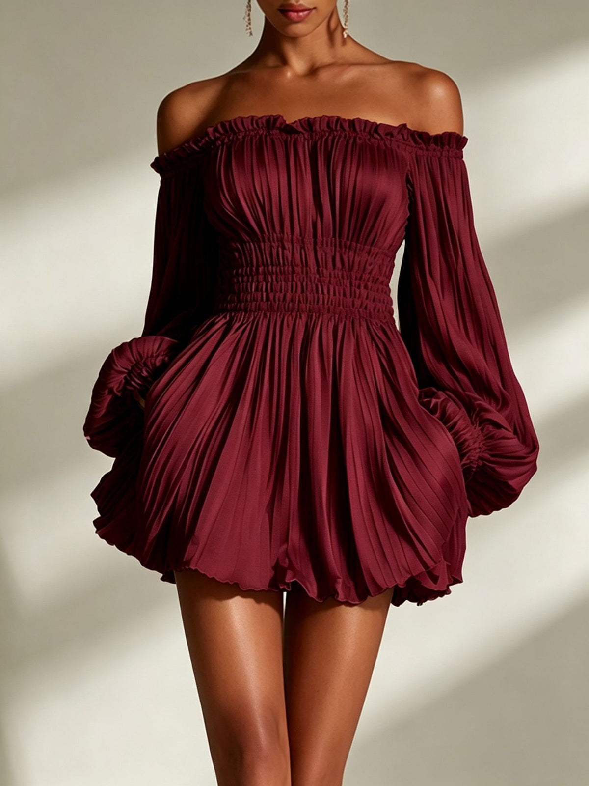 One-shoulder pleated dress