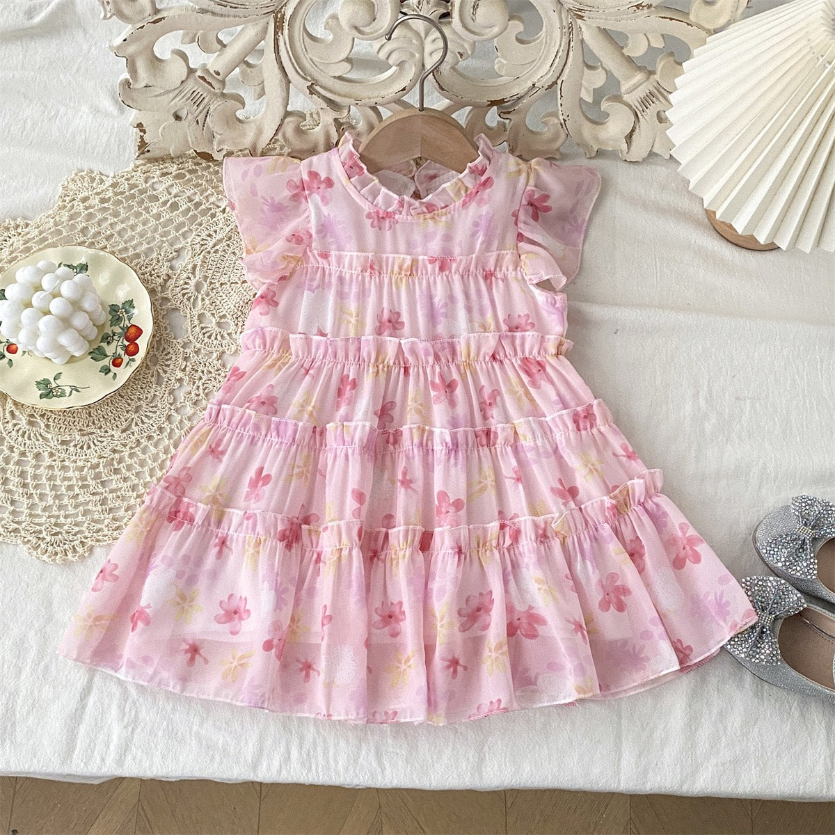Floral Dress for Girls Summer Fashion Princess Design Chiffon Fairy Dress for Children