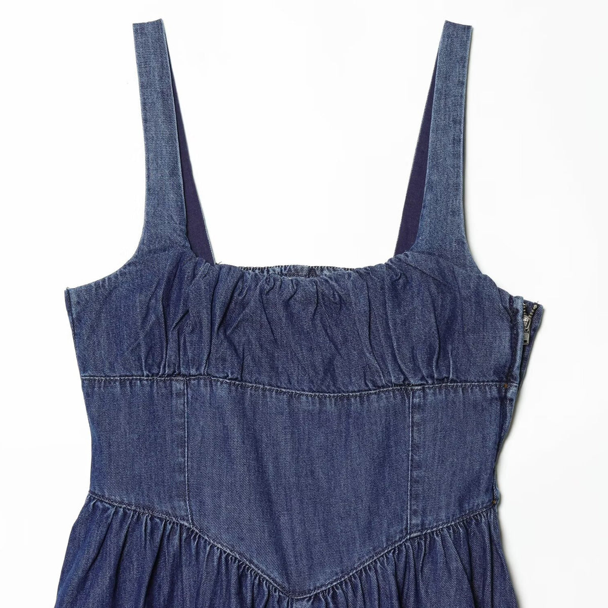 French elegant medium length denim dress
