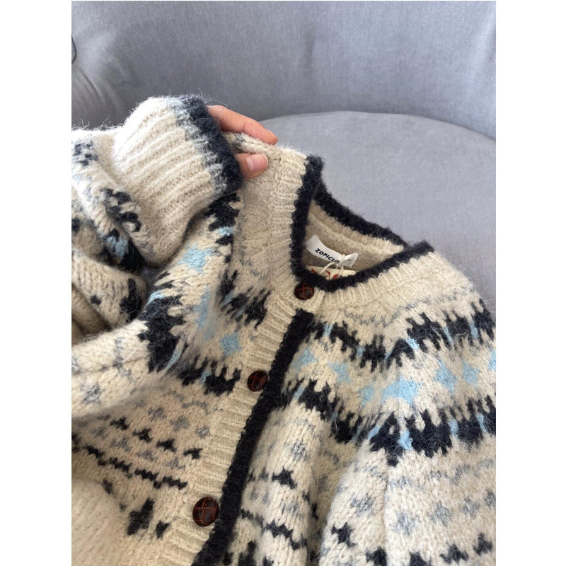 Nordic Pattern Knit Cardigan