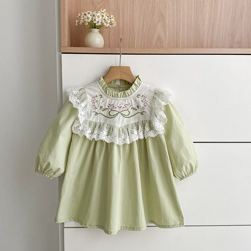 Lace Collar and Floral Embroider Dress