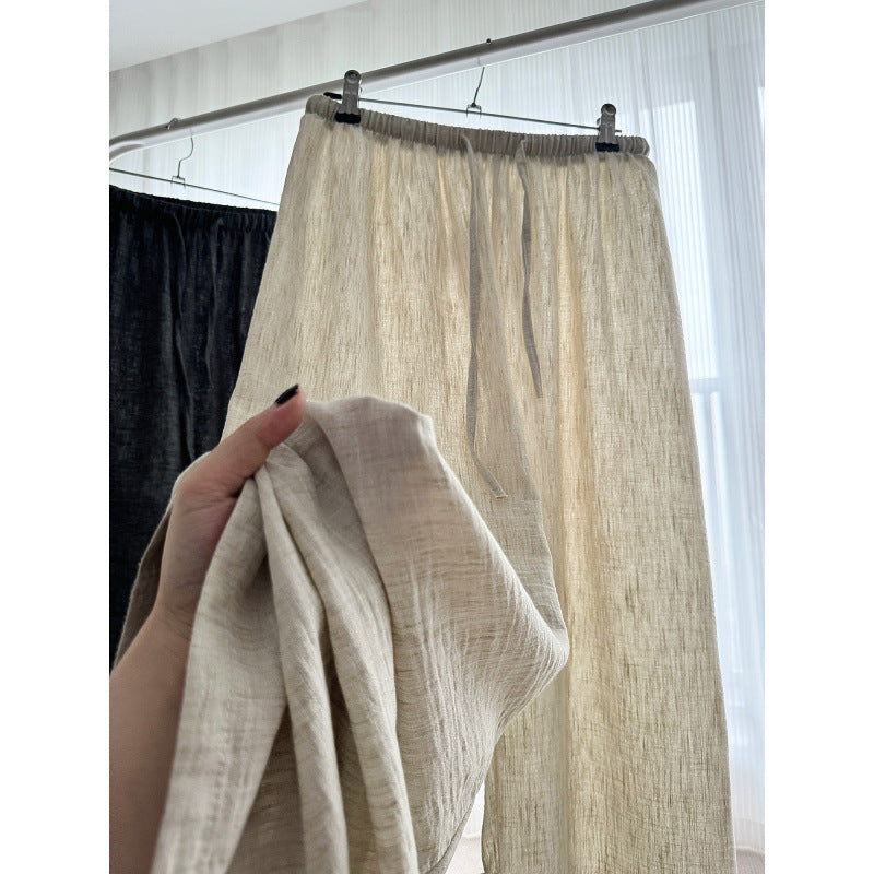 Casual Linen Wide-Leg Pants for Women High-Waisted Loose Straight Cotton Linen Summer Trousers