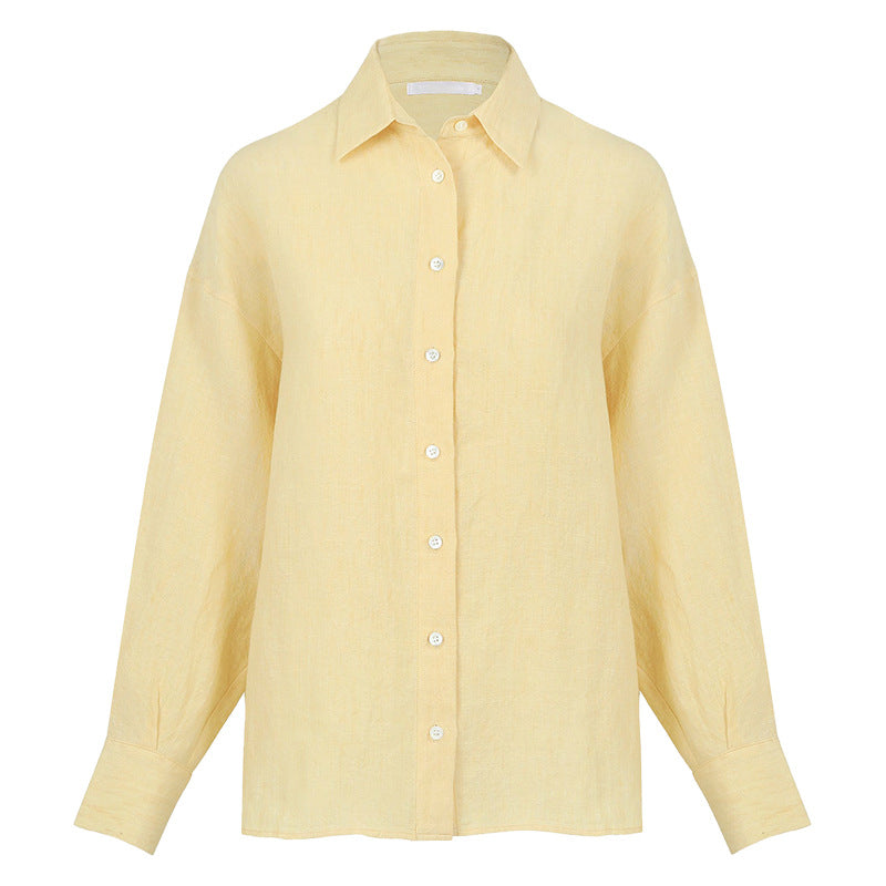 Linen Side Slit Blouse Women's French Casual Loose Top and Jacket Loose Shirt