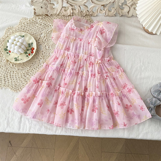 Floral Dress for Girls Summer Fashion Princess Design Chiffon Fairy Dress for Children
