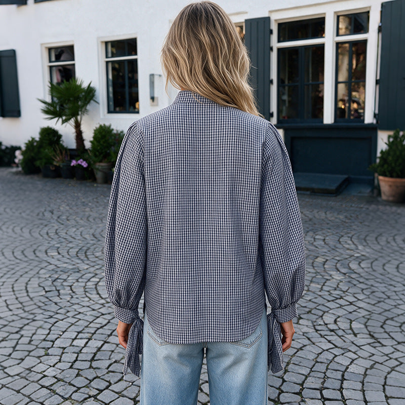 Plaid slit loose shirt