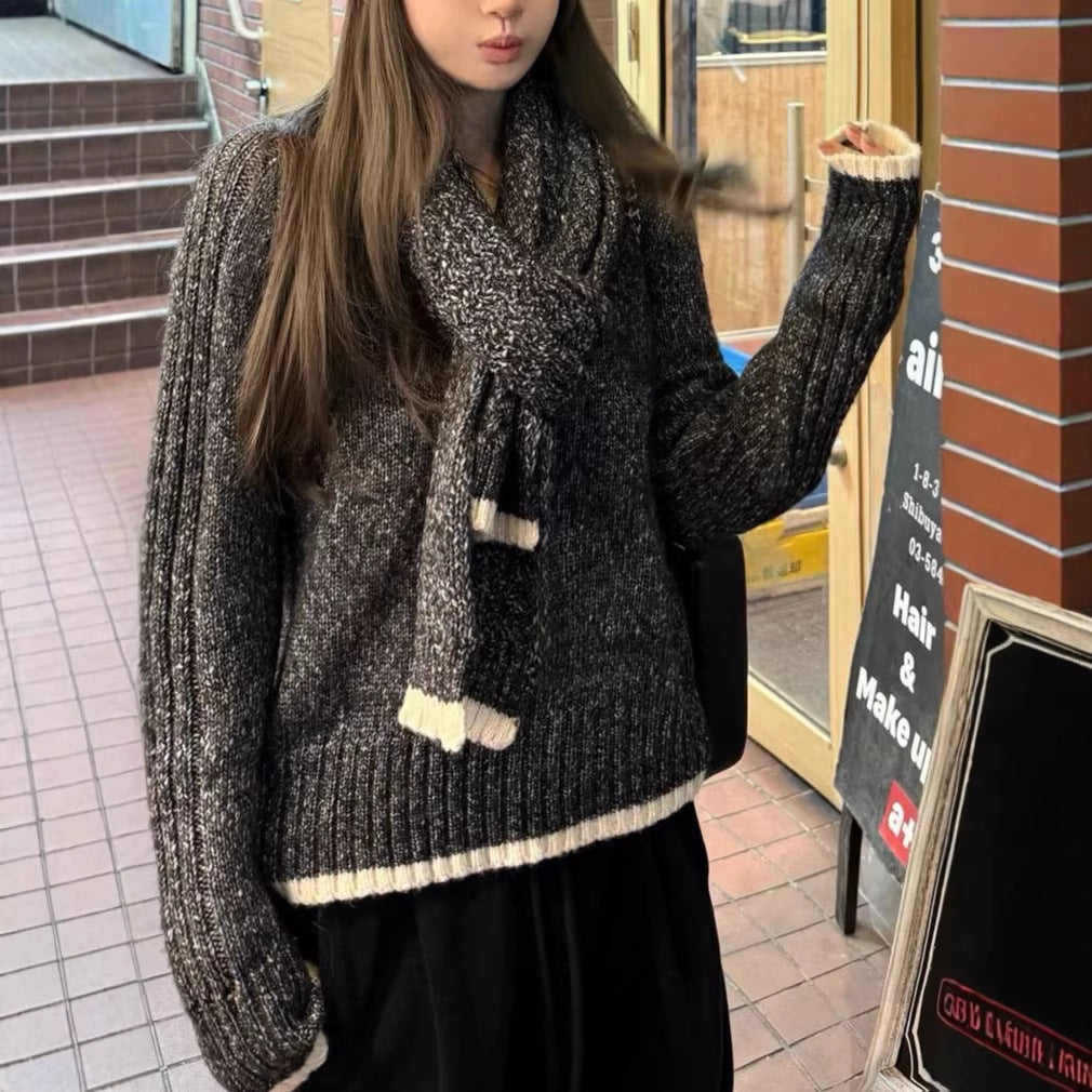 V-Neck Sweater and Scarf Set
