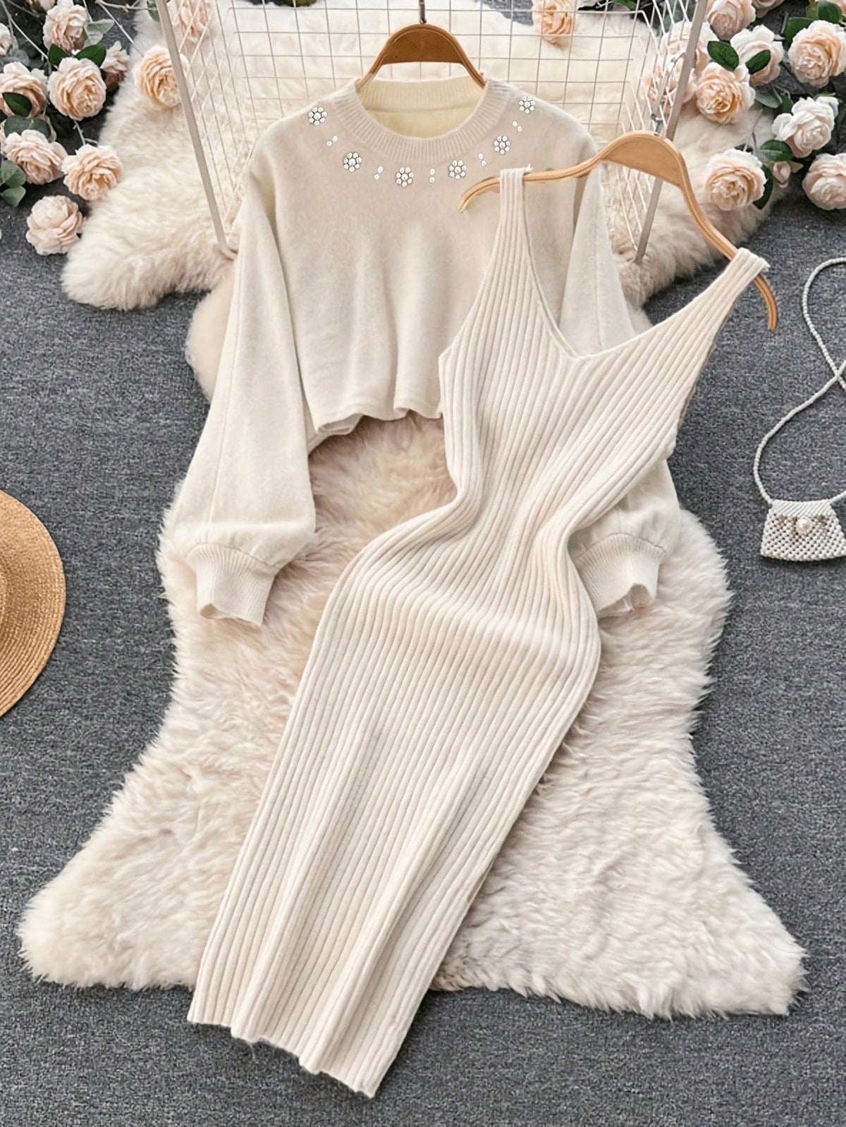 Two-Piece Knit Dress & Cropped Sweater Set