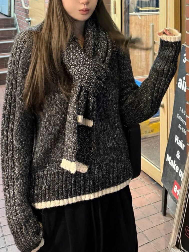 V-Neck Sweater and Scarf Set