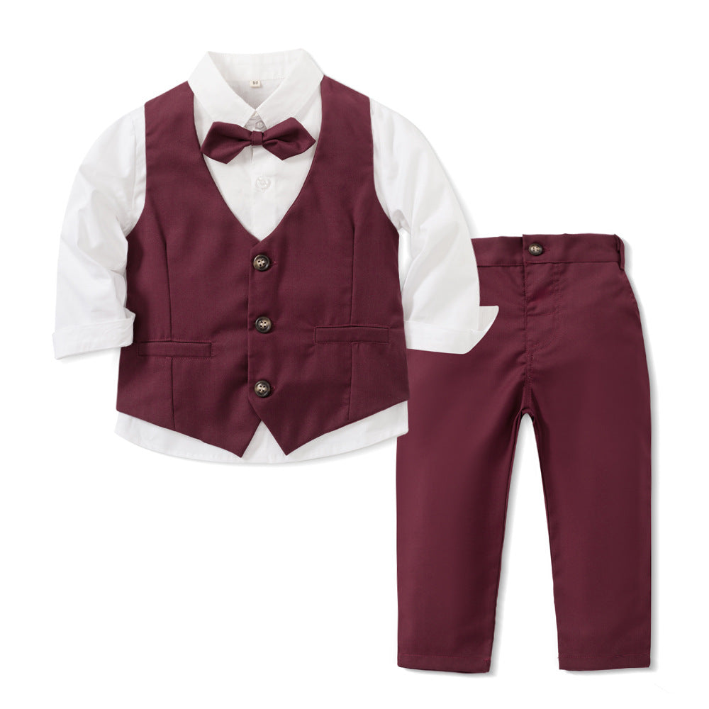 Formal Three-Piece Suit Set With Lapel Flower Vest