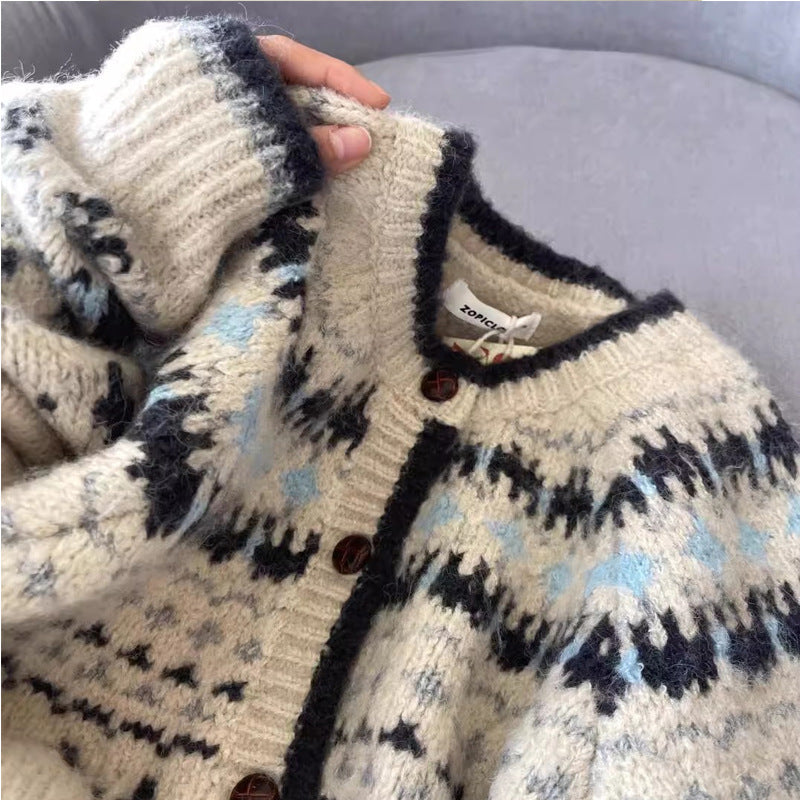 Nordic Pattern Knit Cardigan