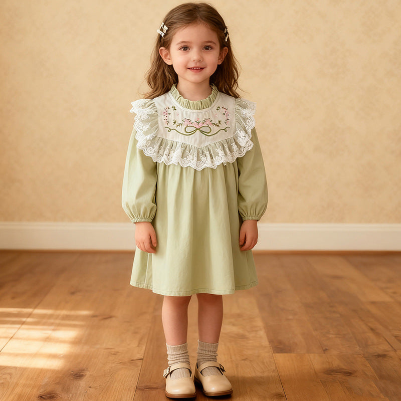 Lace Collar and Floral Embroider Dress