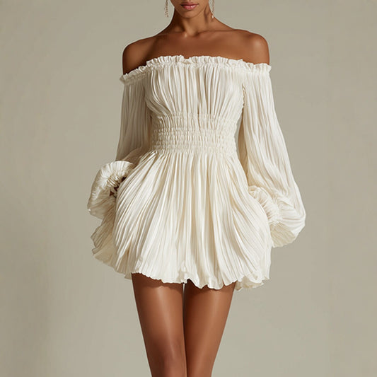 One-shoulder pleated dress