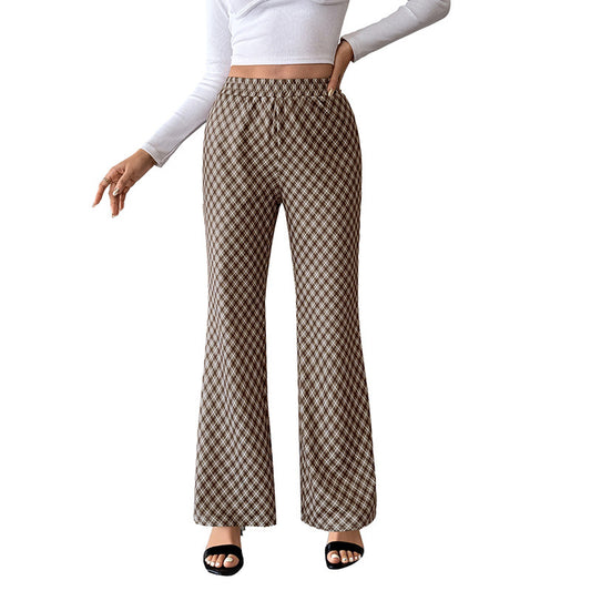 Plaid Flared Slimming Pants