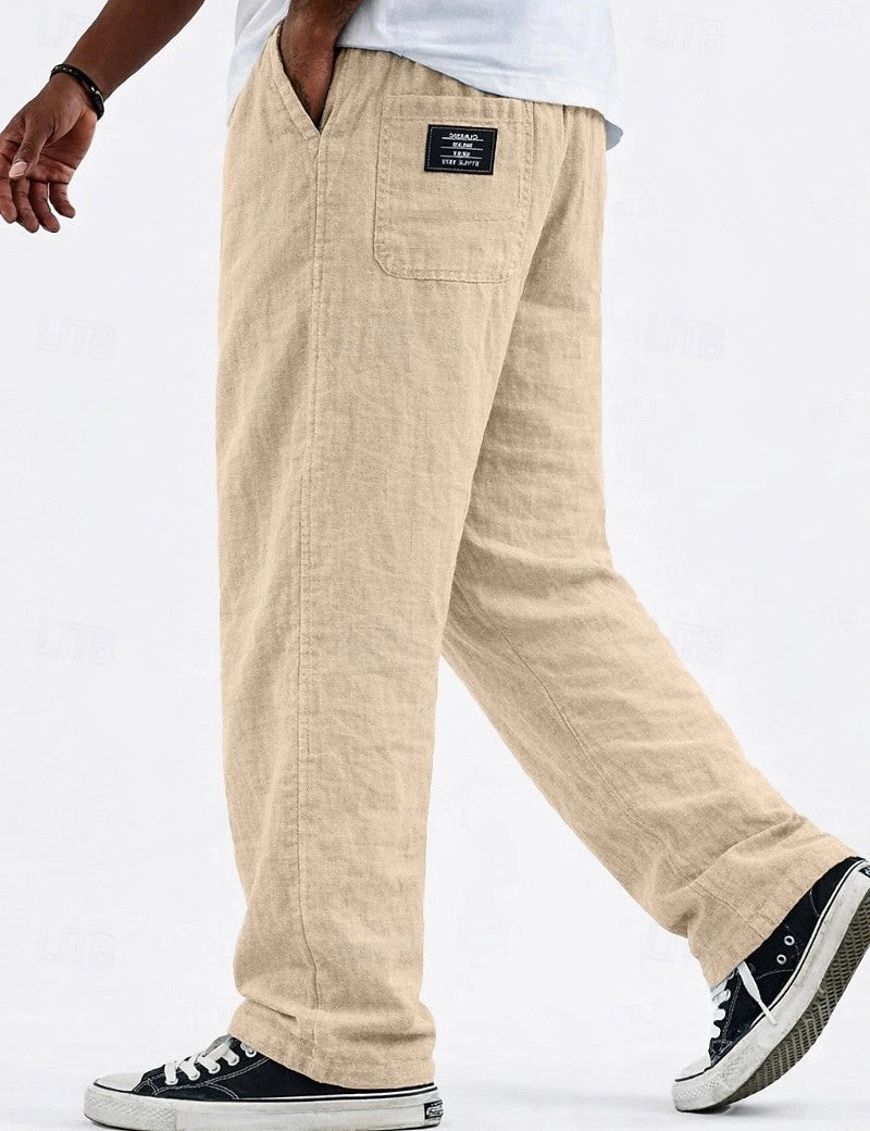 Cotton-Linen Straight Leg Wide Pants
