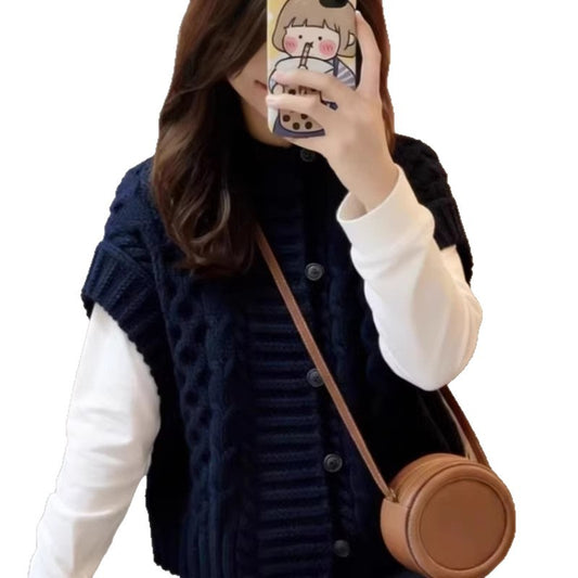Houndstooth Pattern Knitted Sleeveless Sweater