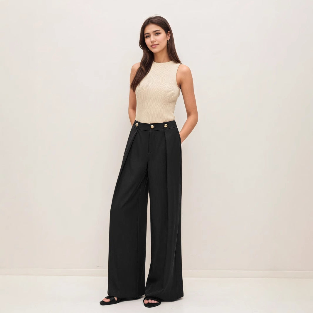 High waisted straight leg zipper trousers