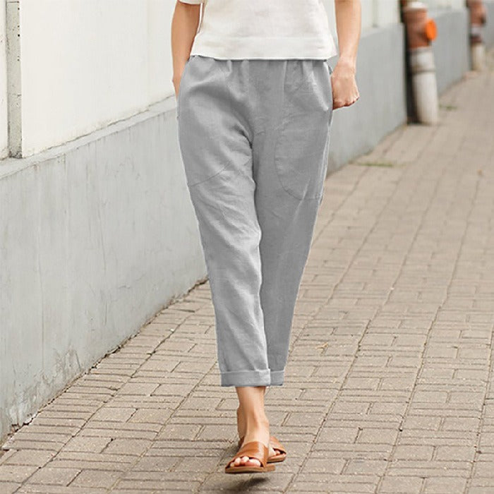 Linen cotton blend cropped pants