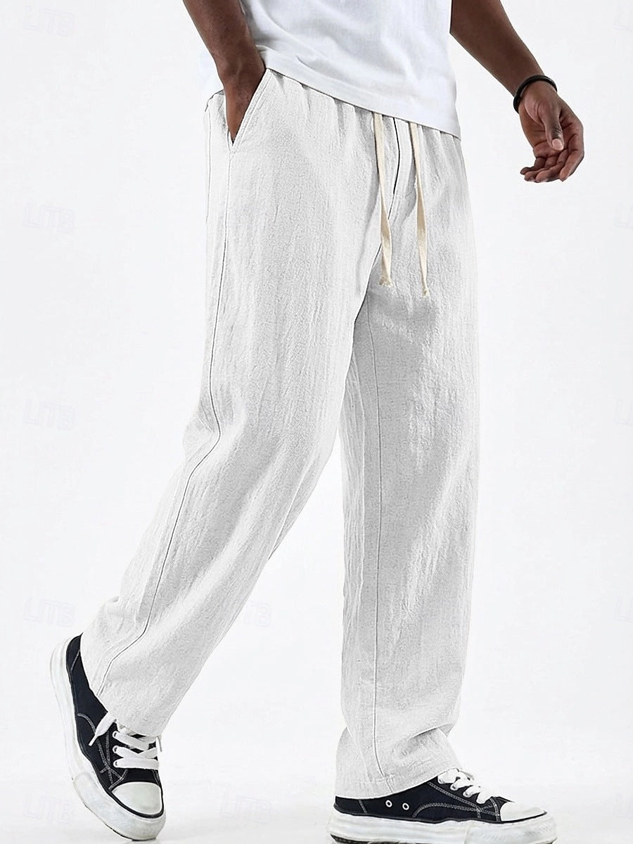 Cotton-Linen Straight Leg Wide Pants