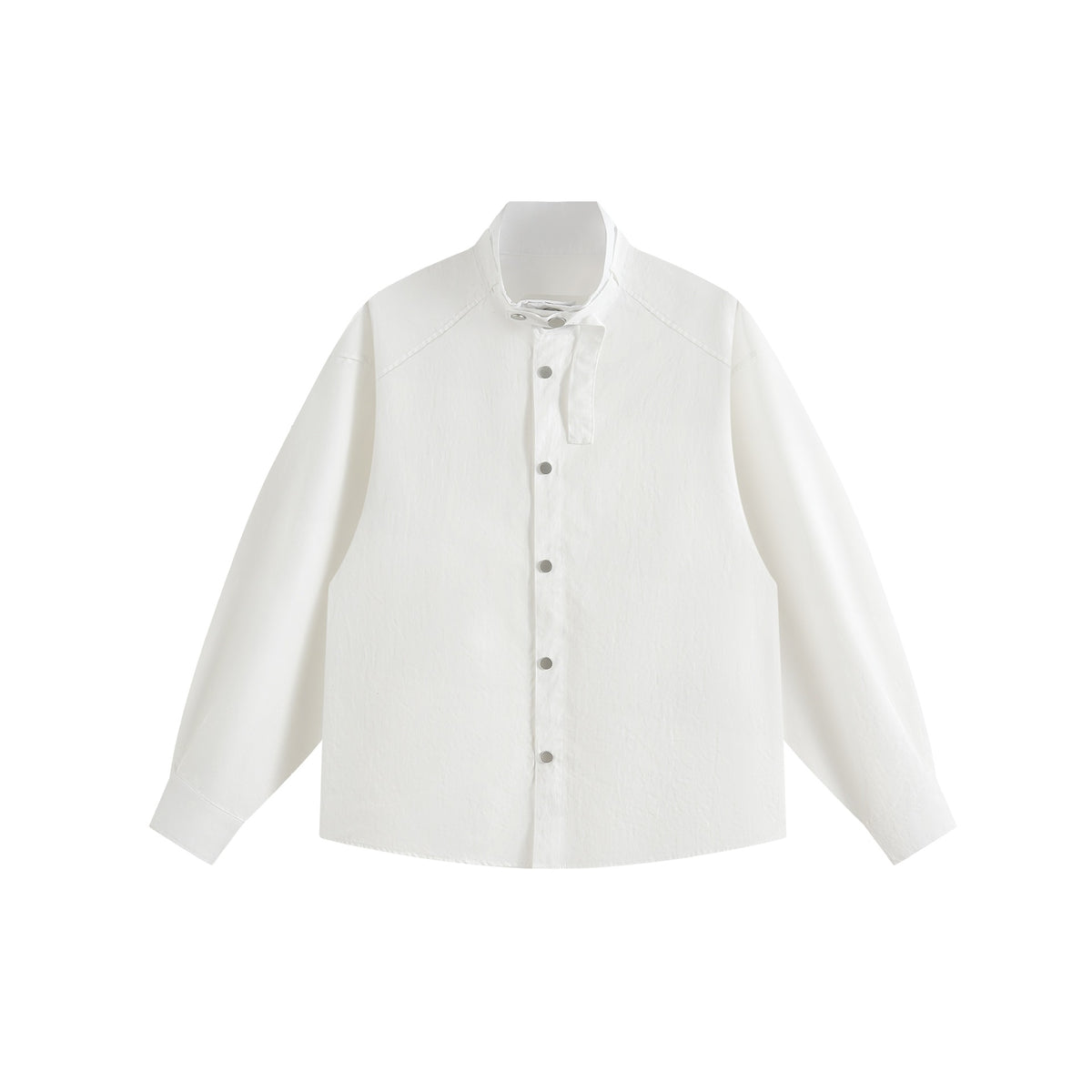 Stand Collar Tie-Button Design Loose Long Sleeve Shirt